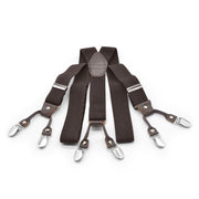 Dark Chocolate Brown Suspenders For Men Six Clip Elastic Polyester
