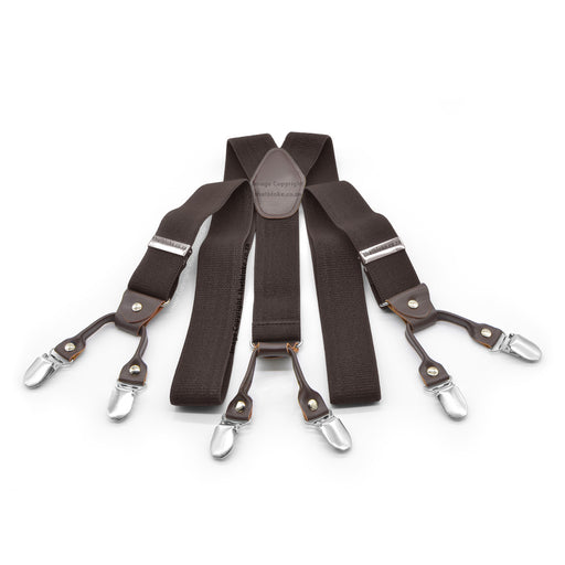 Dark Chocolate Brown Suspenders For Men Six Clip Elastic Polyester