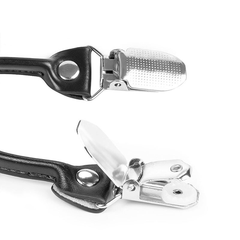 Suspenders Six Clip - White & Caramel Brown Houndstooth Pattern
