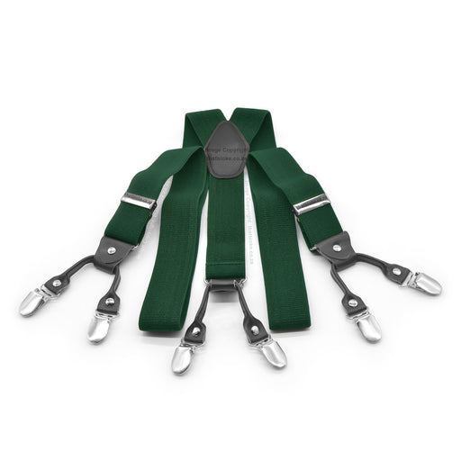 Six Clip Emerald Green Suspenders with Black End-straps Elastic Polyester