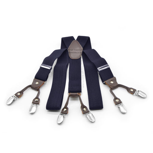Six Clip Navy Blue Suspenders For Men Elastic Polyester