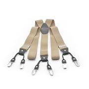 Six Clip Stone Beige Suspenders with Black Straps Elastic Polyester