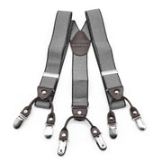 White and Black suspenders for men six clip Small Checked Pattern Elastic Polyester