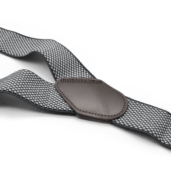 Suspenders Six Clip - White & Black Small Checked Style Pattern