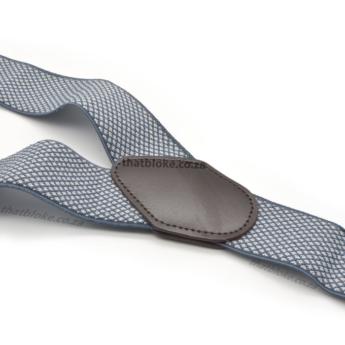 Suspenders Six Clip - White & Dusty Blue Small Checked Style Pattern