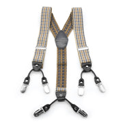 White suspenders for men six clip Houndstooth Pattern Elastic Polyester