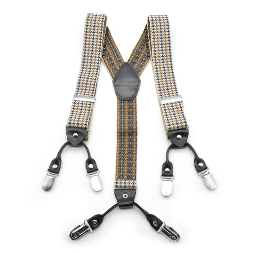 White suspenders for men six clip Houndstooth Pattern Elastic Polyester
