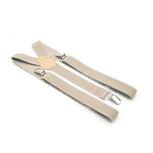 Three Clip Light Beige Suspenders Elastic Polyester