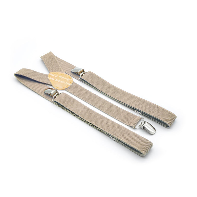 Three Clip Stone Beige Suspenders Elastic Polyester