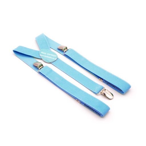 Light Blue Suspenders For Men Three Clip Elastic Polyester