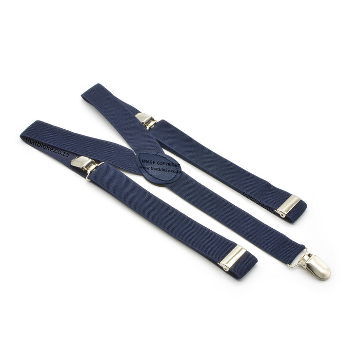 Three Clip Dark Navy Blue Suspenders with blue center Elastic Polyester