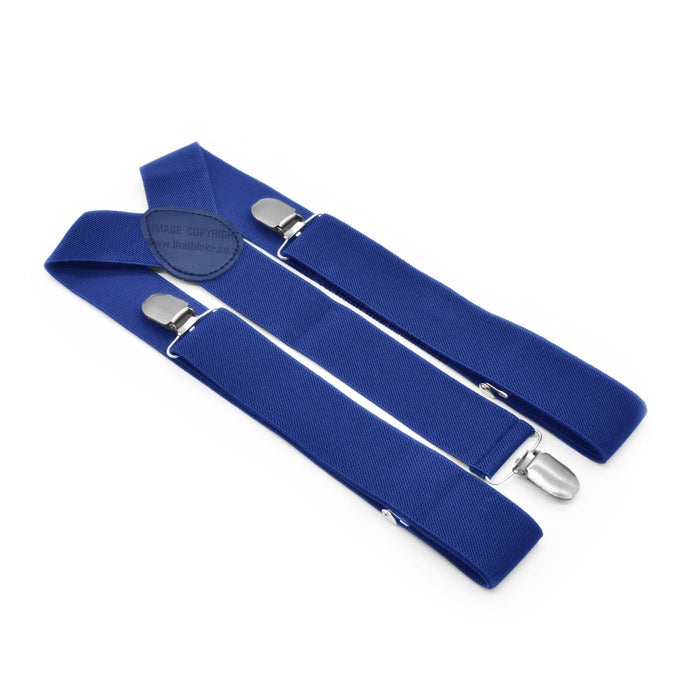 Royal Blue Suspenders For Men 3.5cm Wide Three Clip Elastic Polyester