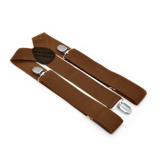 Rich Chocolate Brown Suspenders For Men Wide 3.5cm Elastic Polyester