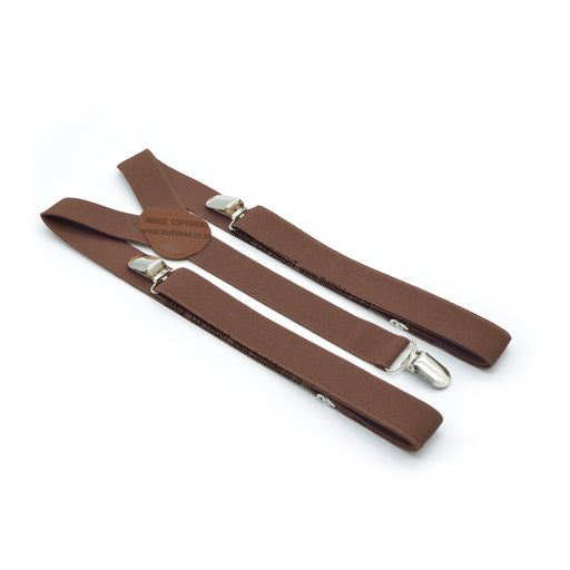 Rich Chocolate Brown Suspenders with Brown Center Three Clip Elastic Polyester