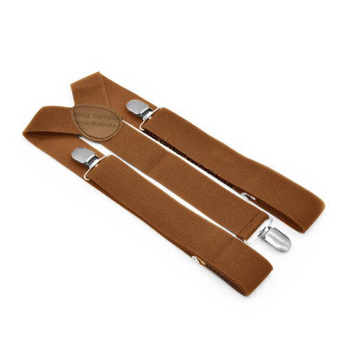 Caramel Brown Suspenders For Men Wide 3.5cm Elastic Polyester