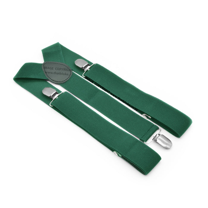 Emerald Green Suspenders For Men Three Clip 3.5cm Wide Elastic Polyester