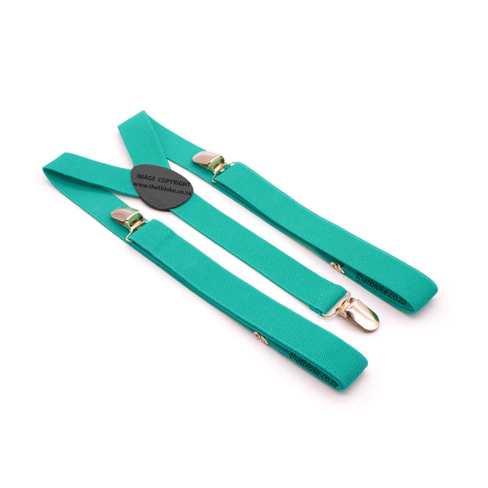 Three Clip Turquoise Suspenders Elastic Polyester