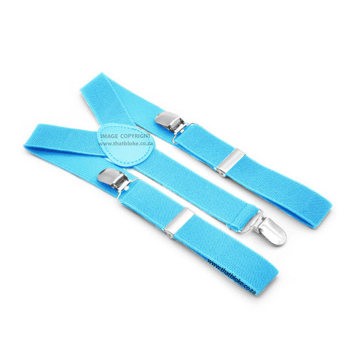 Light Blue Suspenders For Kids Ages 4 to 7 Elastic Polyester Three Clip