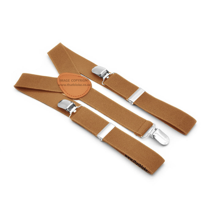 Caramel Brown Suspenders For Kids Three Clip