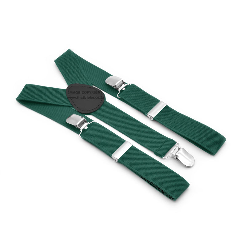 Forest Green Suspenders For Kids Age 4 to 7 Elastic Polyester Three Clip