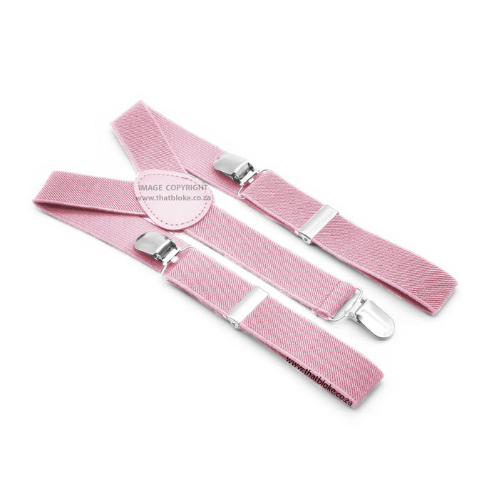 Light Dusty Lilac Pink Suspenders For Kids Age 4 to 7 Elastic Polyester Three Clip