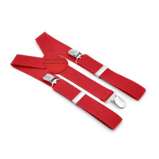 Red Suspenders For Kids Age 4 to 7 Elastic Polyester Three Clip