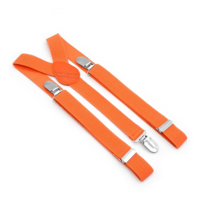 Orange Suspenders For Men Three Clip Elastic Polyester
