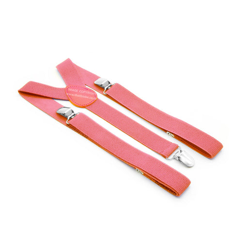 Three Clip Coral Pink Suspenders For Men Elastic Polyester