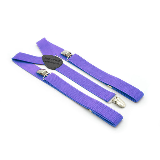 Light Royal Purple Suspenders For Men 2.5cm Wide Elastic Polyester Three Clip