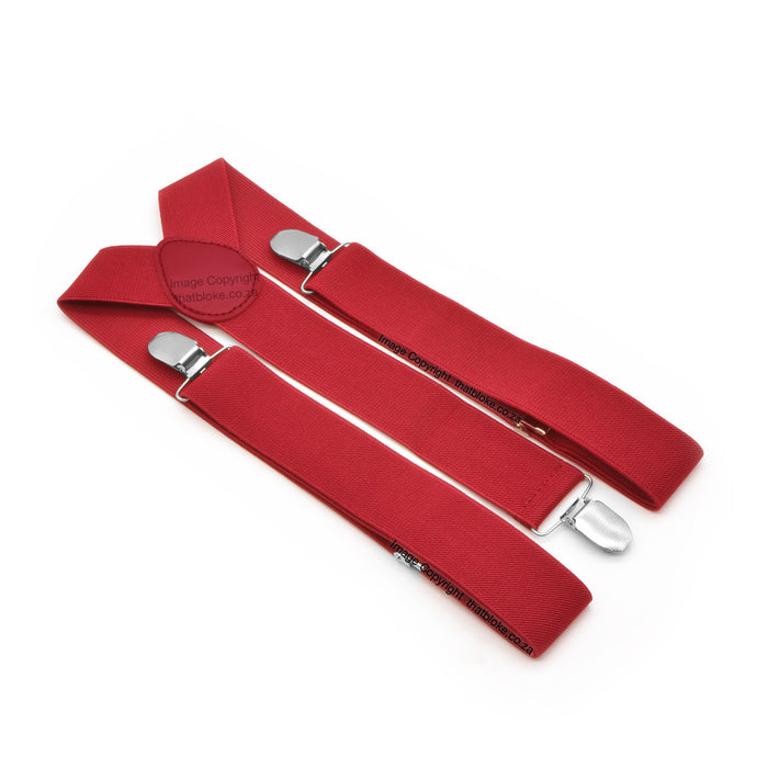 Suspenders Three Clip - Red Plain Wide (3.5cm)
