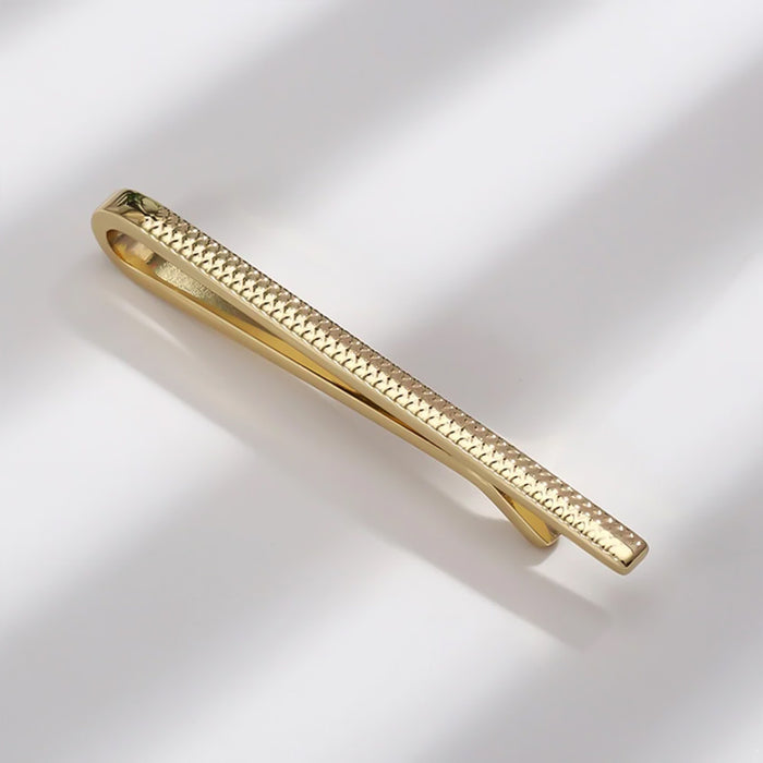 Extra Thin Narrow Gold Tie Bar Clip For Men Patterned Display