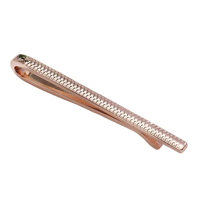 Extra Thin Narrow Rose Gold Tie Bar Clip For Men Patterned Top View