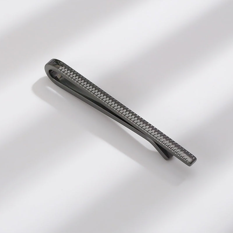 Extra Thin Narrow Gunmetal Black Tie Bar Clip For Men Patterned Display
