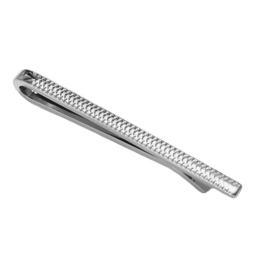 Extra Thin Narrow Silver Tie Bar Clip For Men Patterned Top View