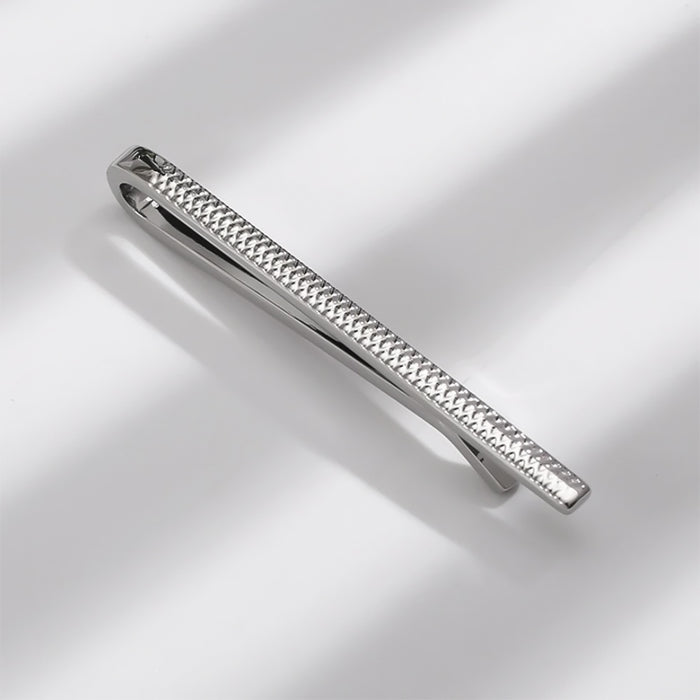 Extra Thin Narrow Silver Tie Bar Clip For Men Patterned Display