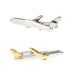 Aeroplane Airplane Jumbo Jet Tie Clip Silver and Gold Image Front and Back