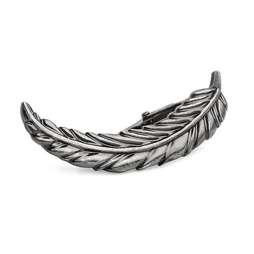 Curved Feather Tie Clip Antique Silver Front View