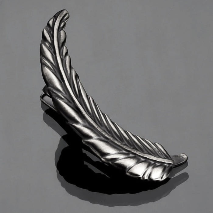 Curved Feather Tie Clip Antique Silver Display