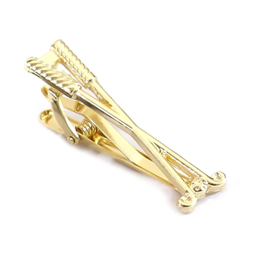 Long Crossed Golf Clubs Tie Clip Gold Front View