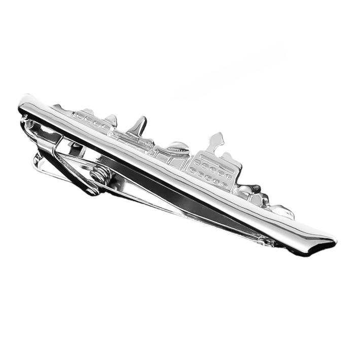 Silver Ship Tie Clip For Men Navy Vessel Top View