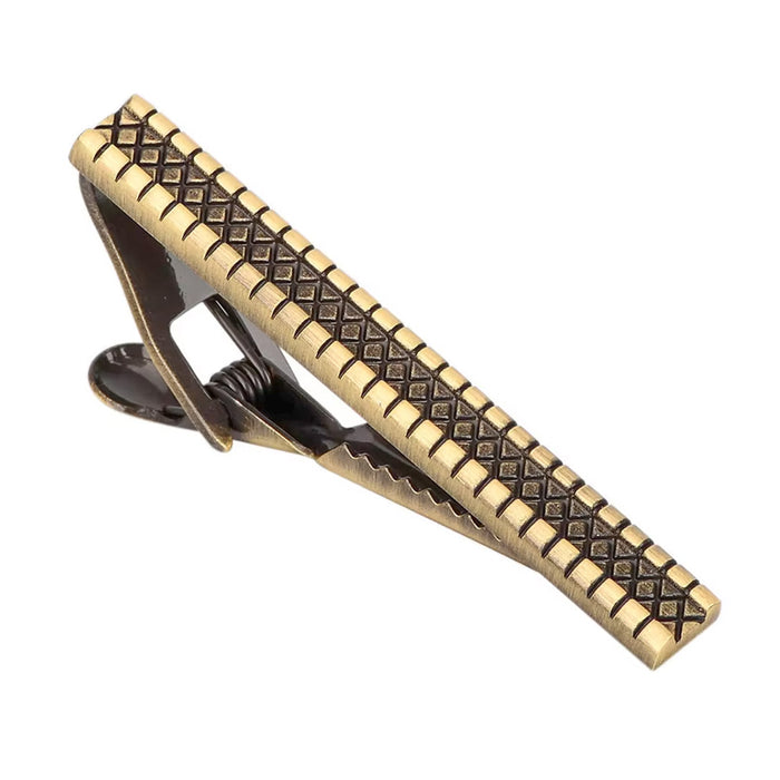 Diamond Square Engraved Pattern Vintage Bronze Tie Clip For Men Side Image