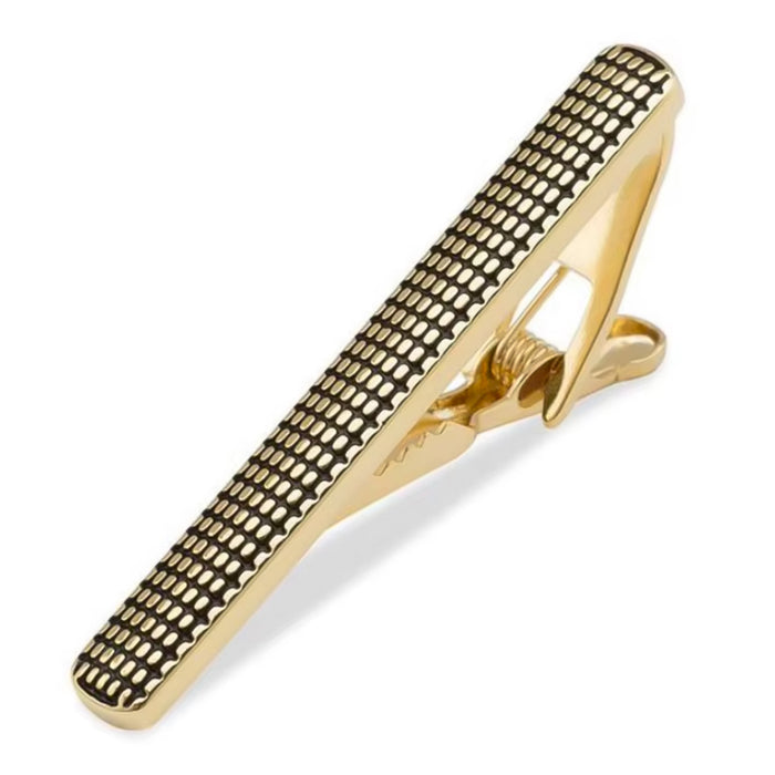 Black Square Engraved Pattern Tie Clip For Men High-Quality Gold Top Image