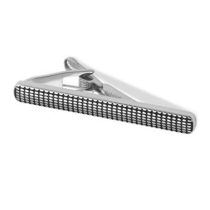 Black Square Engraved Pattern Tie Clip For Men High-Quality Silver Front Image