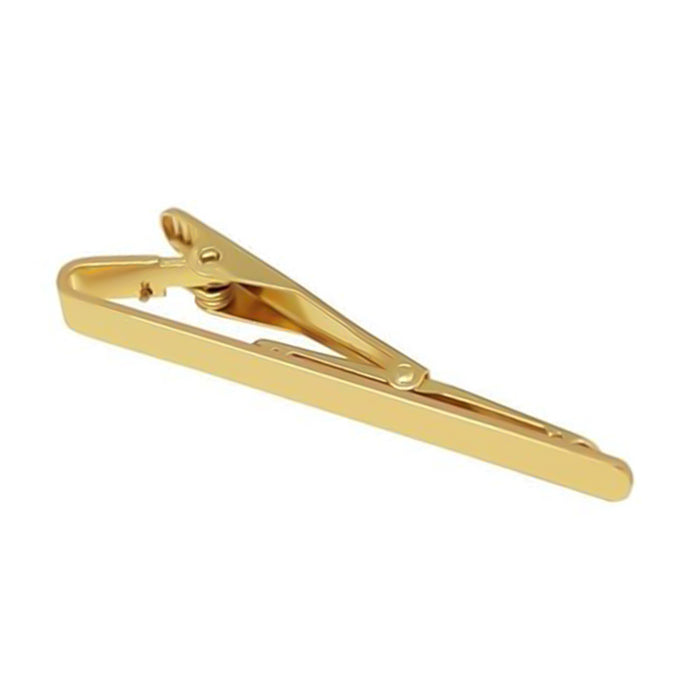 Round Edge Thin Tie Clip Medium-Length Gold Side View