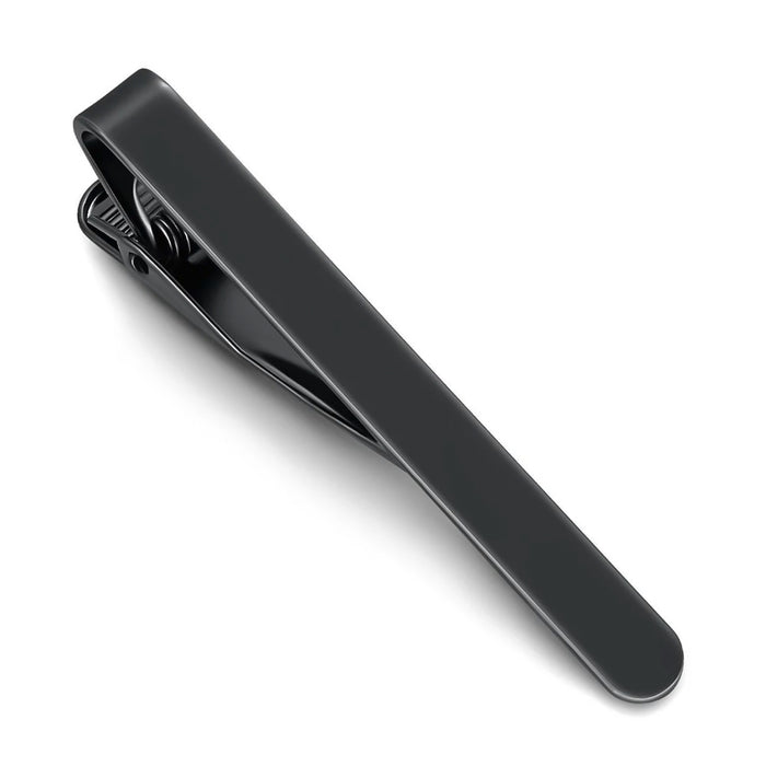 Round Edge Thin Tie Clip Medium-Length Gunmetal Black Top View