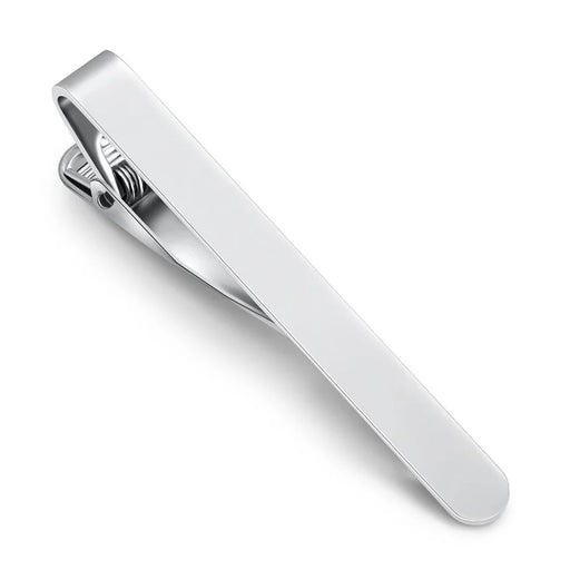 Round Edge Thin Tie Clip Medium-Length Silver Top View