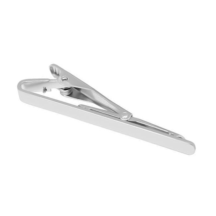 Round Edge Thin Tie Clip Medium-Length Silver Side View