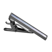 Short Gunmetal Black Tie Clip With Pearl Centre Side View