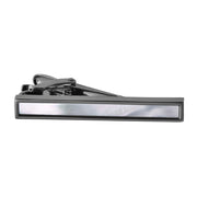 Short Gunmetal Black Tie Clip With Pearl Centre Top View