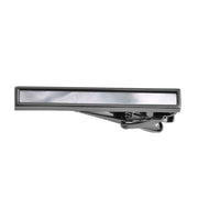 Short Gunmetal Black Tie Clip With Pearl Centre Back View